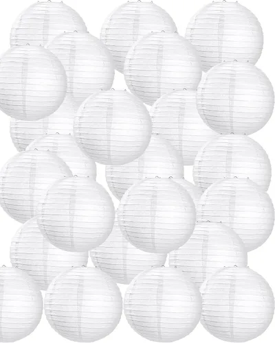Miniatura 7 de Treela Faroles de papel japoneses chinos blancos decorativos colgantes redondos de papel para decoración de bodas, fiestas de cumpleaños