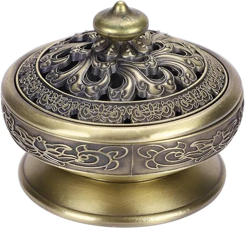 Quemador de incienso de Buda vintage, quemador de incienso de aleación de metal, estufa de carbón con tapa para el hogar, oficina, yoga,