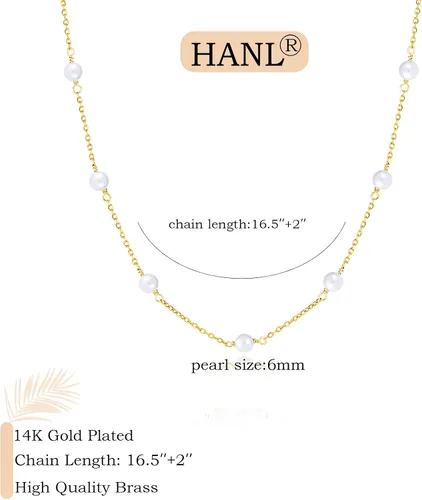 Miniatura 3 de HANLI Collar de perlas de oro chapado en oro de 14 quilates, delicado collar de perlas de agua dulce, collar de perlas simples para el día a día