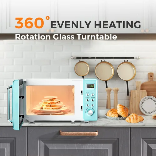 Miniatura 3 de SIMOE Horno de microondas pequeño, microondas retro de 700 W de 0.7 pies cúbicos con 8 configuraciones de cocción automática y descongelación, Verde