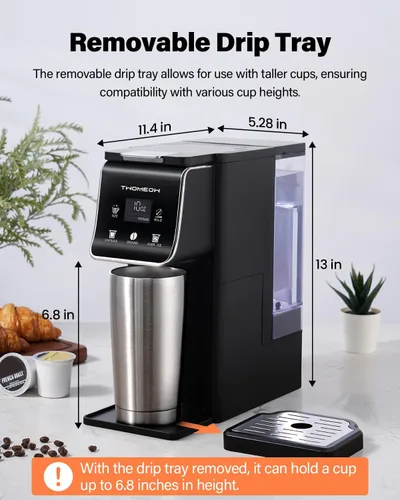 Miniatura 7 de Cafetera para café caliente y helado con configuración fuerte, cafetera de una sola porción para cápsulas K-Cup y café molido, tanque de agua Negro