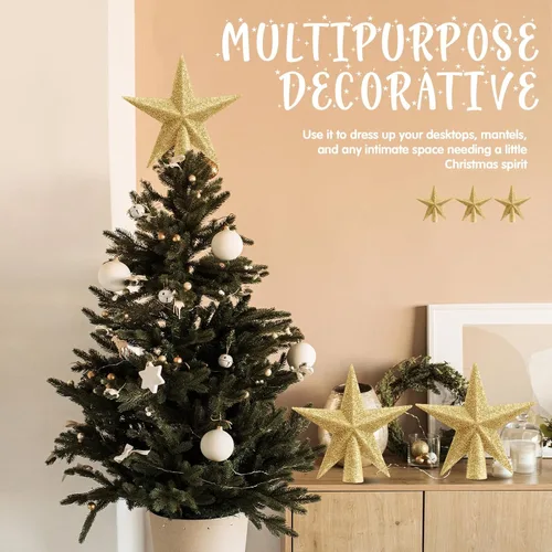 Miniatura 5 de Hiboom 6 piezas de mini estrella para árbol de Navidad de 4 x 3.4 pulgadas, estrella de árbol de Navidad con purpurina para decoración de fiesta