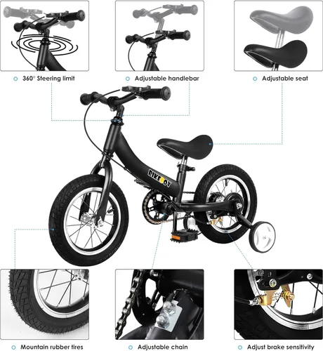 Miniatura 3 de Balance Bike 2 in 1,The Dual Use of a Kids Balance Bike and Toddler Bike, for 2 3 4 5 6 7 Years Old -12 14 16 Inches with Training Theory, Brake