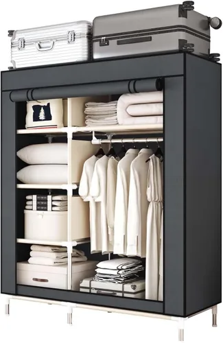 Miniatura 10 de Armario portátil duradero y fácil de montar, resistente con cubierta de tela no tejida, lo mejor para dormitorio y fácil almacenamiento y Azul-A