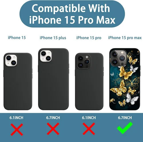 Miniatura 2 de Funda diseñada para iPhone 15 Pro Max, funda de teléfono con patrón de mariposa dorada y blanca para hombres, mujeres, niños y niñas, TPU suave