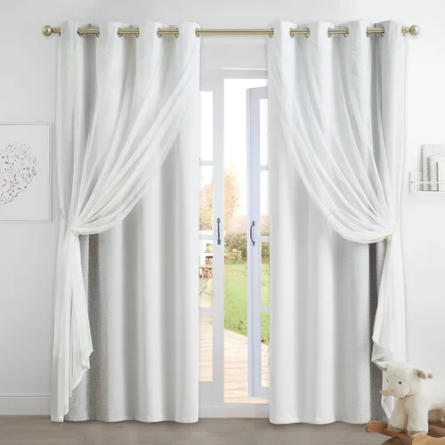 Miniatura 26 de Cortinas 100% opacas con superposición de gasa Mix and Match de doble capa, 54 pulgadas de largo, 2 paneles para dormitorio y sala de estar, azul