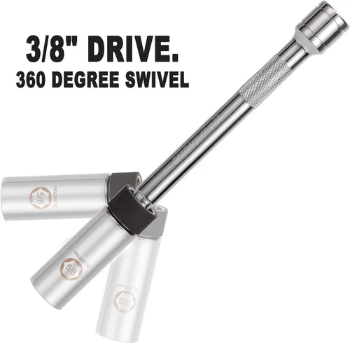 Miniatura 3 de CASOMAN Enchufe giratorio magnético para bujía de 5/8 pulgadas, unidad de 3/8 pulgadas x 20 cm de longitud de barra extendida, giro de 360 grados