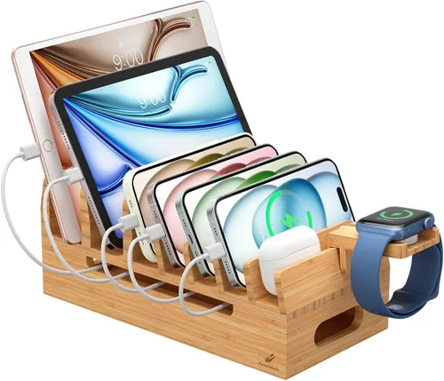 Miniatura 9 de Cargador de pared USB, estación de carga USB de escritorio para múltiples dispositivos, 40W 8A, 5 puertos, cargador portátil de viaje para teléfono