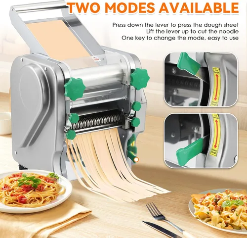 Miniatura 4 de NEWTRY Máquina para hacer pasta comercial, máquina eléctrica para hacer fideos con rodillo de masa con 2/0.236 in y 0.098 in de grosor de hoja
