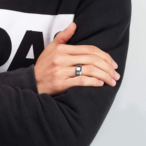 Miniatura 5 de King Will - Anillo básico unisex de carburo de tungsteno con acabado mate y pulido, para boda o compromiso, borde biselado, colores plateado, negro