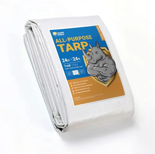 Miniatura 56 de GUARD SHIELD Lona blanca de 20 x 20 pies, cubierta de lona de polietileno de uso medio y multipropósito de 7 mil Blanco