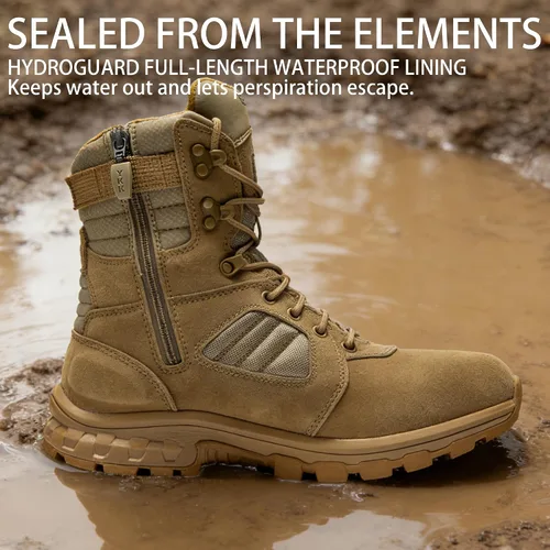 Miniatura 6 de ROCKROOSTER Burano Botas tácticas militares para hombre, 8 pulgadas, gamuza coyote y nailon, cremallera lateral YKK para poner y quitar fácilmente