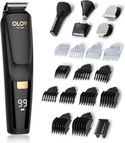 Miniatura 9 de OLOV For Man Cortadora de barba, kit de aseo todo en uno para hombre de 21 piezas y cortapelos, nariz, oído, cuerpo y cara, maquinilla de afeitar