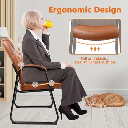 Miniatura 7 de CLATINA Big & Tall - Silla de invitados de 500 lb., sillas de recepción de oficina de cuero PU con base de trineo, silla de escritorio sin ruedas