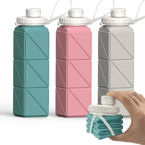Miniatura 10 de BEAUTAIL Botellas de agua plegables de 20.6 onzas, botella de agua portátil plegable de silicona, ligera, reutilizable, a prueba de fugas