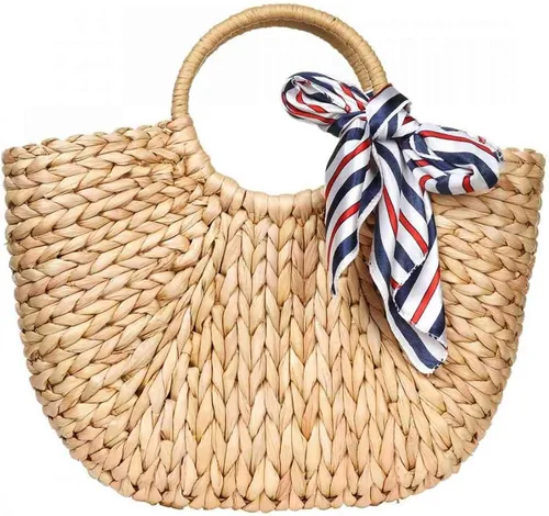 YYW Bolsas de paja para mujer, tejido a mano, grande, de ratán, con asa redonda, anillo retro, para verano, playa, bolsa de ratán, Naturaleza marrón