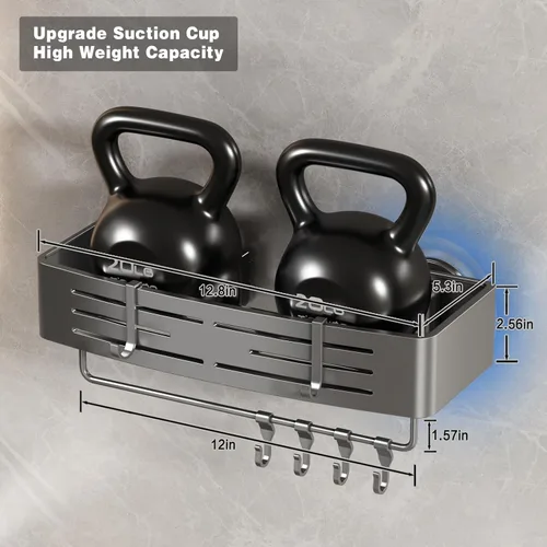 Miniatura 6 de Voldra Organizador de Ducha de Ventosa, 1 Paquete de Estantes de Ducha para Ducha Interior Sin Taladro, Organizador de Ducha de Sujeción de Aluminio