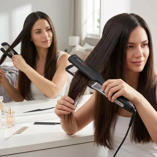 Miniatura 7 de IZUTECH Plancha plana de titanio KTX450 de 1.75 pulgadas, plancha de pelo de placa ancha y rizador para cabello largo y grueso, calentamiento