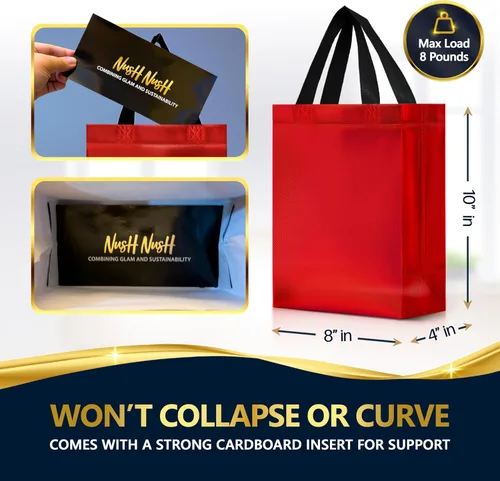 Miniatura 5 de Nush Nush Bolsas de Regalo Rojas Tamaño Mediano – Juego de 12 Bolsas de Regalo Rojas Brillantes Reutilizables con Asas - Bolsa Ideal para Regalos