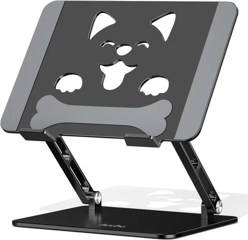 Aoviho Soporte de computadora portátil ajustable para escritorio, plegable, portátil, ergonómico de aluminio con ventilación única en forma de