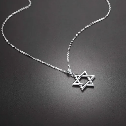 Miniatura 121 de U7 - Collar con Estrella de David para hombres y mujeres, dije hexagonal de acero inoxidable con cruz/piedra de rubí/collares clásicos judíos