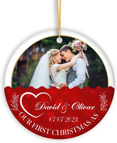 Adorno personalizado de aniversario de boda, foto personalizada con nombre y fecha, adorno de aniversario de boda Navidad 2023, regalos de Navidad