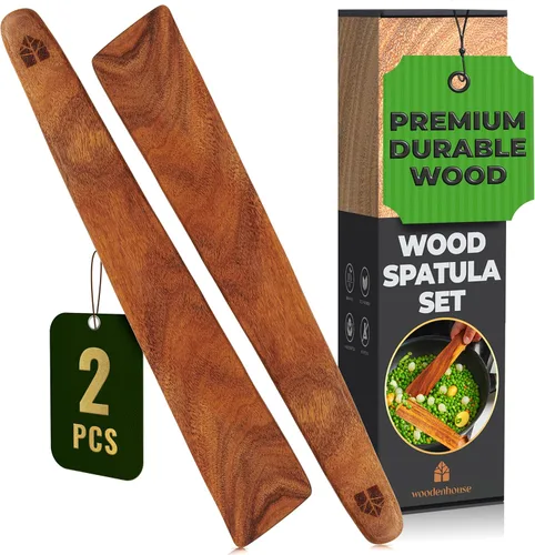 Juego de espátula de madera para cocinar, espátula de teca de 2 a 12 pulgadas para sartén antiadherente, girador y aleta para rascador de hierro