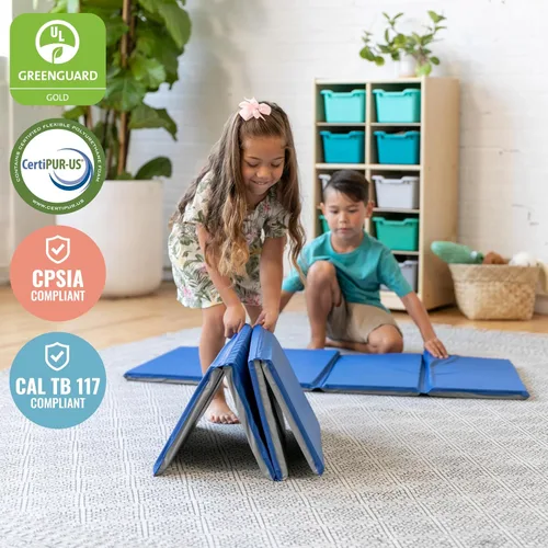 Miniatura 7 de ECR4Kids Alfombrilla de descanso plegable para uso diario, 4 secciones, 1 pulgada, almohadilla para dormir, azul/gris, paquete de 5
