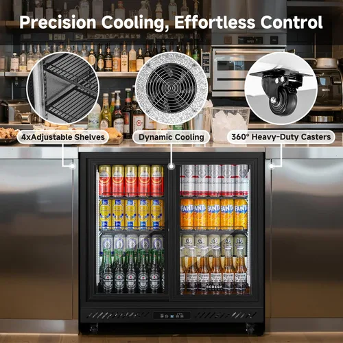 Miniatura 6 de BODEGA BODEGACOOLER Enfriador de barra trasera, refrigerador comercial de bebidas de 7.7 pies cúbicos con 2 puertas corredizas de vidrio