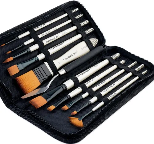 Miniatura 6 de Transon Kit de pinceles de pintura, 10 pinceles de arte y 1 espátula de pintura con estuche para pinceles Negro