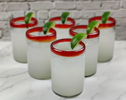 Miniatura 8 de Dos Sueños Vasos mexicanos soplados a mano, juego de 6 vasos con bordes rojos (14 onzas cada uno)