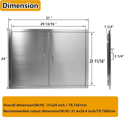 Miniatura 5 de Luffioner Puertas de cocina para exteriores, puerta de acceso doble para barbacoa de 31 pulgadas de ancho x 24 pulgadas de alto, placa gruesa a