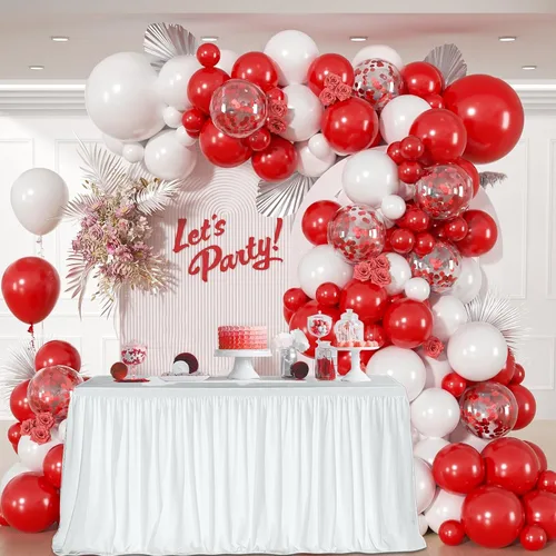 Miniatura 6 de Juego de 114 globos rojos y blancos, kit de arco de globos rojos y blancos para boda, compromiso, Navidad, día de San Valentín, cumpleaños