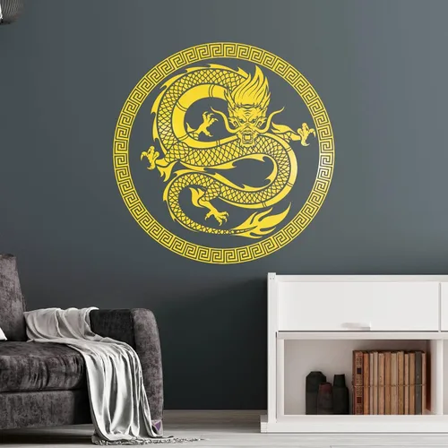 Miniatura 4 de Vinilo adhesivo de pared de arte chino dragón ornamento de estilo asiático pegatinas gran decoración (1373ig) negro