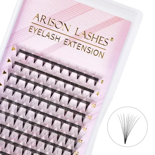 Miniatura 10 de ARISON LASHES Abanicos de pestañas prefabricadas 4D C Curl 0.07, bandeja de pestañas suaves y esponjosas de volumen ruso mezcla de 8 a 0.591 in