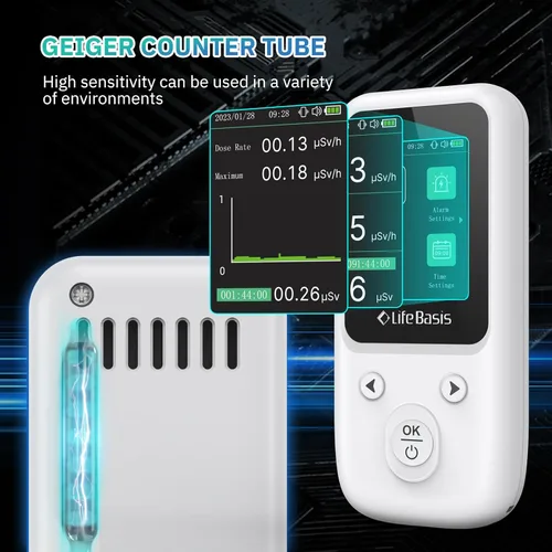 Miniatura 3 de LifeBasis Contador Geiger Detector de Radiación Nuclear, Dosímetro de Radiación con Pantalla TFT y Alerta Inteligente Monitor de Radiación Beta