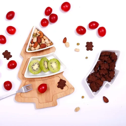 Miniatura 5 de Juego de bandejas para aperitivos de 10.8 pulgadas, platos de postre de árbol de Navidad, plato de aperitivos, 3 platos de porcelana blanca