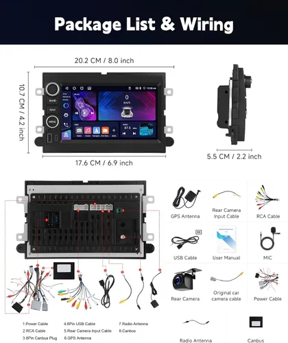 Miniatura 6 de 4+64G 7″ Android Car Stereo para Ford F150 F250/F350 2004-2016, Plug&Play Wireless CarPlay Android Auto DSP 32EQ, pantalla táctil IPS, GPS, cámara