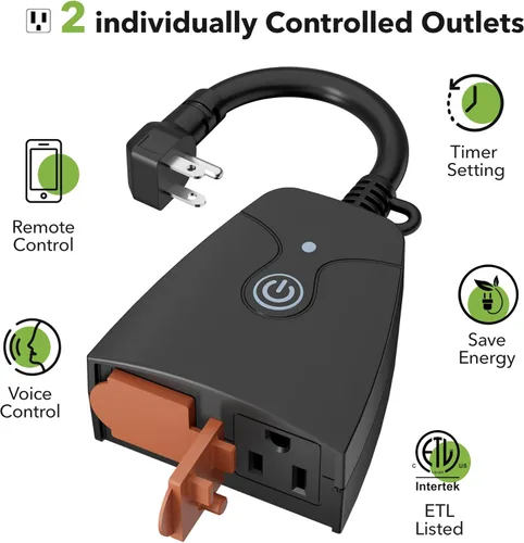 Miniatura 3 de Enchufe WiFi inteligente para exteriores, temporizador Wi-Fi de alta resistencia HBN con dos tomas de corriente con conexión a tierra, control