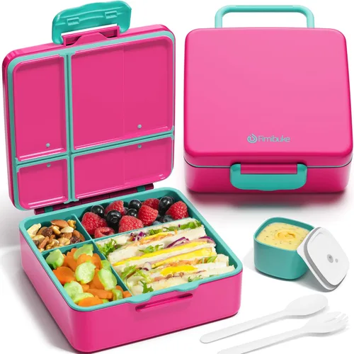 Miniatura 13 de Fimibuke Lonchera Bento para niños, a prueba de fugas, con 4 compartimentos, sin BPA, apta para lavavajillas, con utensilios, tamaños de porciones