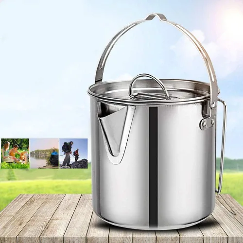 Miniatura 4 de TOPINCN Olla de acero inoxidable utensilios de cocina portátil colgante olla de agua hervidor de agua al aire libre camping senderismo cafetera