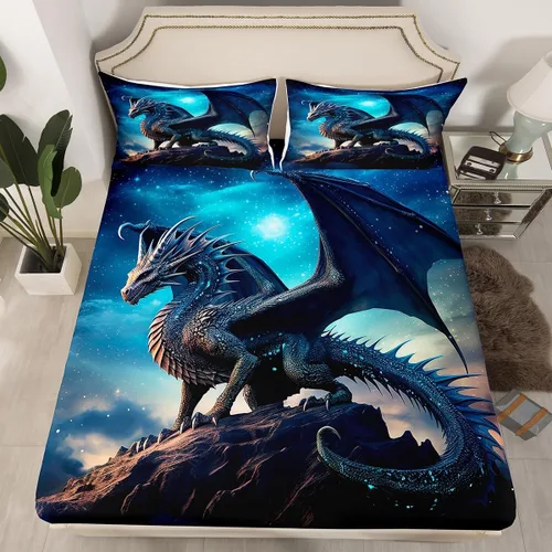 Miniatura 10 de Erosebridal Monster Bedding - Juego de sábanas de tamaño individual con diseño de dragón mágico para niños y hombres, juego de cama ajustable