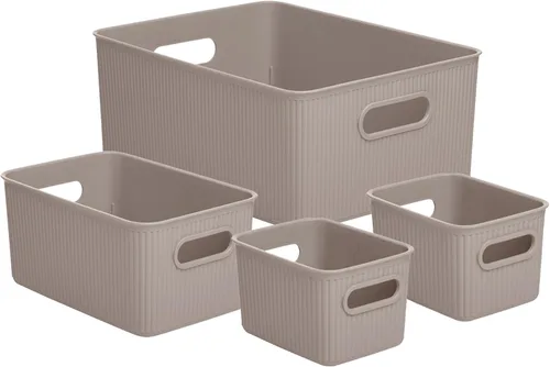 Miniatura 26 de Superio Ribbed Collection – Cesta decorativa de plástico abierta para el hogar, color azul (juego de 4) 1 grande, 1 mediano, 2 pequeñas – cajas