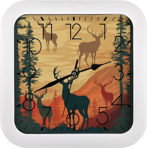 Miniatura 9 de 10" Square Modern Wall Clock,Americana Flag Deer Print Kitchen Clocks Wall Battery Operated,Silent Non Ticking Unique Funny Cute Wall Clock for