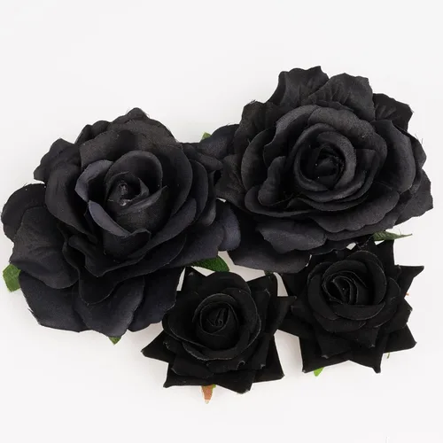 Miniatura 4 de Topbuti Pinza para el pelo de rosa, 4 piezas de tela, pinzas para el cabello mexicano, tocados para mujer, niña, boda, fiesta, día de la madre Negro