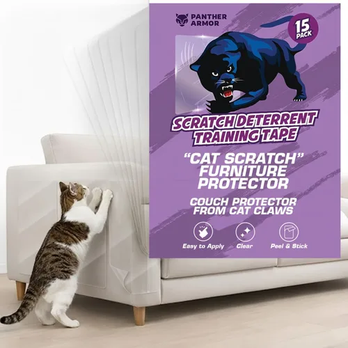 Miniatura 11 de Paquete de 8 láminas de cinta protectora de muebles contra arañazos de gatos – Adhesivo de doble cara para entrenamiento (4 XL, 4 grandes)