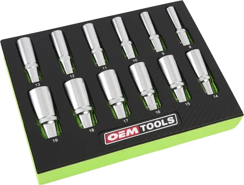 OEMTOOLS 23981 Juego de 12 piezas de dados profundos 3/8, juego de llaves métricas de 0.315 in a 0.748 in, dados de acero aleado tratados