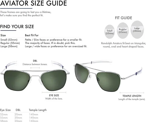 Miniatura 4 de Randolph USA Lentes de sol clásicos de aviador cromados brillantes para hombres o mujeres, 100% UV