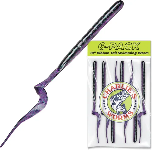 Miniatura 12 de Charlie's Worms Señuelos artificiales de cebo de pesca de 10 pulgadas con cola de cinta, para agua dulce y salada, con bajo suave, perfumado, JW