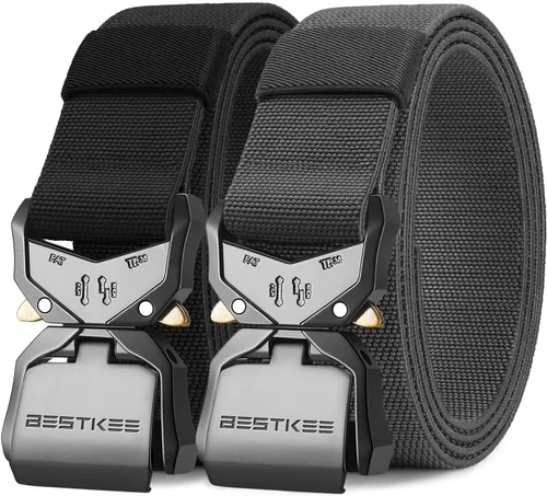 Miniatura 8 de Tactical Belt for Men 2-Pack, Military Style Stretch Nylon Work Hiking Belts, 1.5" Elastic Web Quick-Release Belt